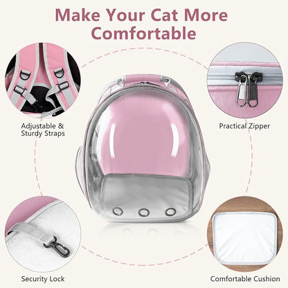 Cat Backpack Carrier Back Expandable Bubble Pet Carrier Backpack for Large Cat, Kitten and Dog, Designed for Hiking, Travelling and Outdoor Use (Back Expandable-Pink)