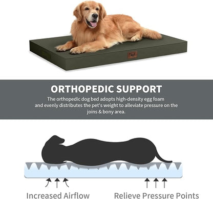 Outdoor Dog Bed for Medium Dogs, Waterproof Dog Crate Mat Orthopedic Egg Crate Foam Pet Bed with Washable Removable Oxford Cover, Brown