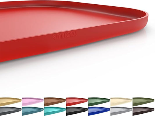 Silicone Pet Feeding Mat with Raised Edge for Food and Water, Dog Bowl Mats, Cat Bowls Placemat with High Lip for Floor Waterproof, Rubber Tray for Cats and Dogs 19 x 12 x0.7 Red
