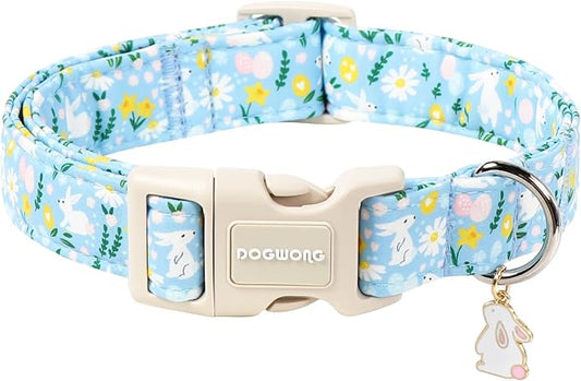 DOGWONG Easter Dog Collar-Cute Easter Rabbit Bunnies Egg Dog Collar, Adjustable Soft Easter Dog Collar for Medium Large Dogs, XL