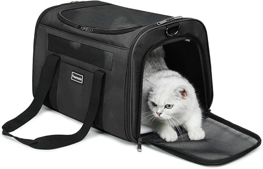 Airline Approved Dog Carrier.Cat Travel Carrier Dog Carrier Bag, Soft Sided Pet Bag up to 20 Lbs,Pet Carrier Soft-Sided Escape Proof with 4 Ventilated Windows (Black)