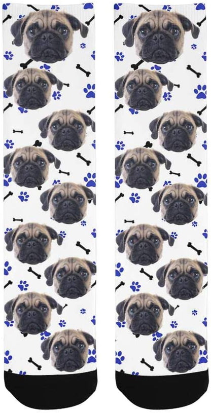 Custom Face Socks, Personalized Dog Lover Pet Photo Picture on Socks Unisex Athletic Crew Socks for Men Women