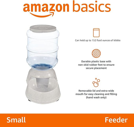Amazon Basics Gravity Pet Food Feeder for Dogs and Cats, Easy to Clean, Easy to Fill, Removable Lid, 6-Pound Capacity, Small, Gray