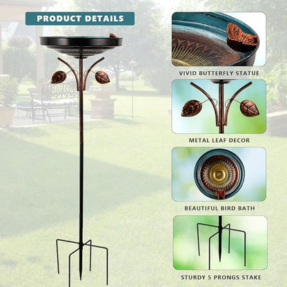 DREAMSOUL 38 Inch Bird Bath with 5 Prongs Stake, Vintage Bird Bath for Outside, Garden Metal Birdbath Stake for Yard Lawn Decor