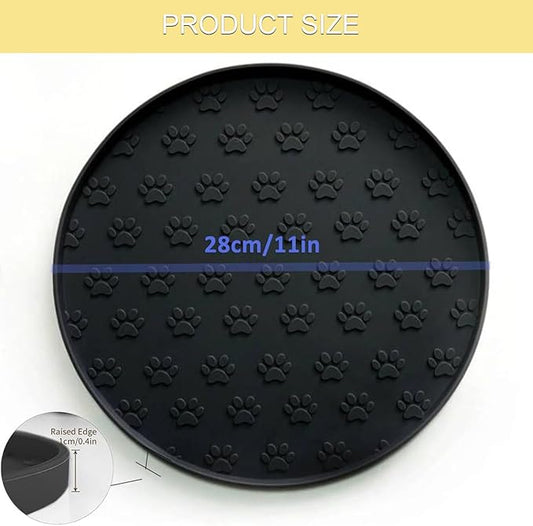 Dog Food Mat - Waterproof Cat Bowl Mat, Silicone Pet Food Mat with Edges, Nonslip Dog Feeding Mat for Protecting Floors (Grey+Black)