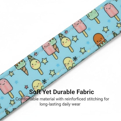 Small Dog Collar, Cute Dog Collar with Ice Cream Print and Charm for Girls Boys Dogs, Adjustable Blue Pet Collar for Small Dogs, Spring Summer Design Collar, S