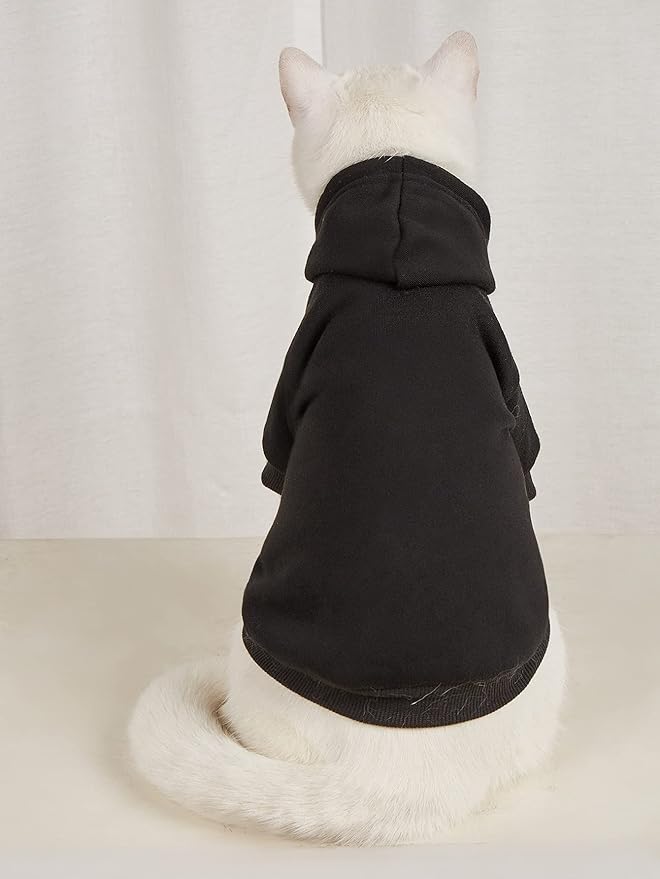 QWINEE Basic Dog Hoodie Sweatshirt Puppy Sweater Warm Cat Costumes Pet Clothes for Chihuahua Puppy Kitten Small Medium Dogs Black Small