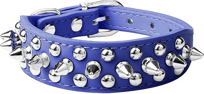 Spiked Dog Collar Soft Pu Leather Mushrooms Rivet Spike Studded Puppy Adjustable Pet Collars for Small Breeds (M, Dark Blue)