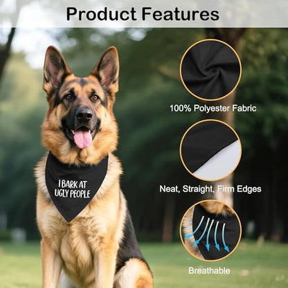 I Bark at Ugly People Black Dog Bandana, Funny Pet Scarf Accessories Decoration, Humor Adjustable Dog Bandanas Decor for Judgmental Pups, for Puppy Owner Pet Mom Dad