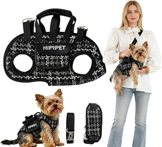 Dog Lift Harness Dog Carrier Adjustable Breathable Vest Straps for Small Medium Pet Treat Bag Fashion Outdoor Hiking (Black M 14-19lb)