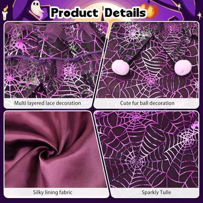 Dog Cat Halloween Costume Cobweb Tulle Cape & Wizard Hat Purple, LXL - Image 4