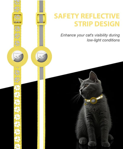 Joytale AirTag Cat Collar 2 Pack with Breakaway Safety Buckle, Reflective Cats Collar with AirTag Holder, Adjustable 7.5-12.5 Inch, Anti-Fraying Lightweight for Girl Boy Kitten, Yellow
