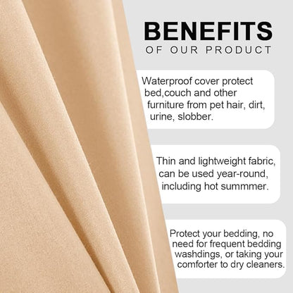 DUJUIKE Waterproof Bed Cover for Dog and Cats,Pet Hair Resistant Bed Sheet Cover, Protective Bed Liner Cover with 100% Waterproof Breathable Thin Fabric (Apricot Yellow, Twin 63 * 90 inch)