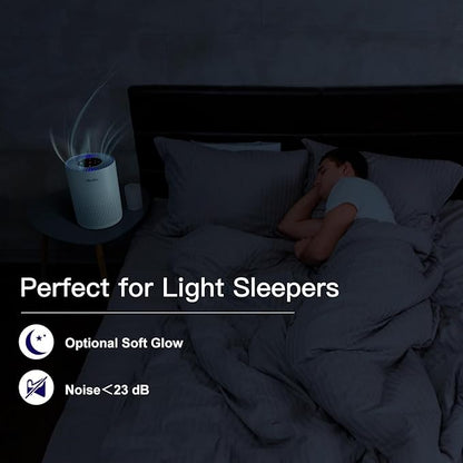 2 Pack Air Purifiers for Bedroom H13 True HEPA Air Filter Cleaner, Odor Eliminator, Remove Smoke Dust Pollen Pet Dander, Night Light For Home Living Room Dorm, Quiet 24dB Filtration System