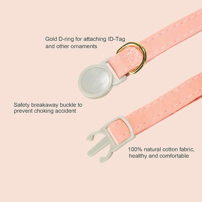 Bunny Ear Cat Collar with Bell and Bow Tie, Breakaway Cute Bowtie Kitten Collars(Coral Orange)