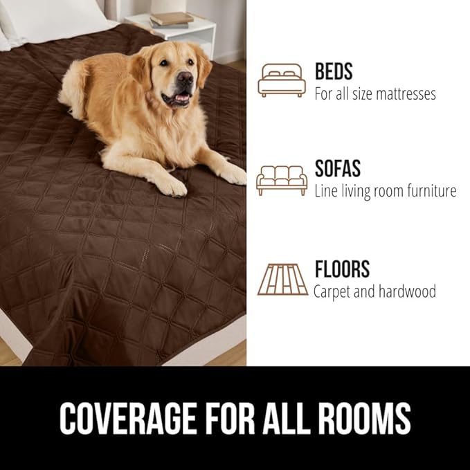 GORILLA GRIP Waterproof Bed Cover for Dogs, 82x52, Gripped Slip Resistant Backing, Leak Proof Washable Dog Blanket Covers Sofa, Couch, Sectional, Crate, Car, RV Seats, Pet Puppy Essentials, Brown