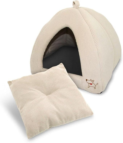 Best Pet Supplies Dog House Bed Crate Mat Tent Indoor Round Soft Plush for Small, Medium, and Large Breeds - Beige Corduroy, 16 x 16 x H:14"