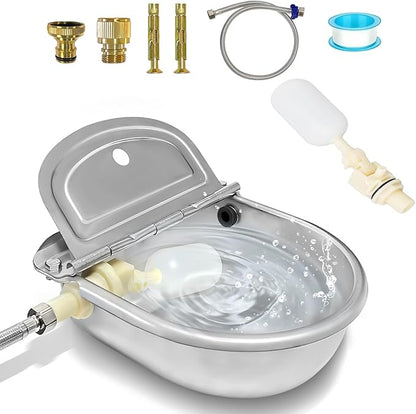 Automatic Water Dispenser for Dogs, Automatic Horse Waterer Bowl with 2 Float Valve,304 Stainless Steel auto self Filling Dog Water Bowl Dispenser Outdoor Livestock Water Bowl Kit for Chicken
