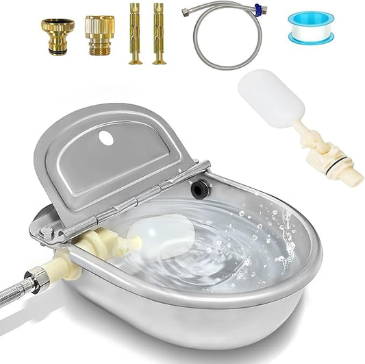 Automatic Water Dispenser for Dogs, Automatic Horse Waterer Bowl with 2 Float Valve,304 Stainless Steel auto self Filling Dog Water Bowl Dispenser Outdoor Livestock Water Bowl Kit for Chicken