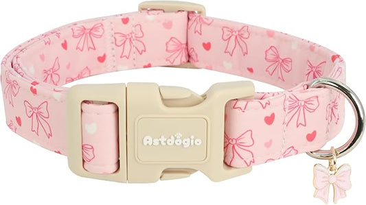 Pink Bow Dog Collar, Adjustable Cotton Dog Collar for Small Medium Large Dogs, Cute Puppy Collars for Girl Female Dogs, Ideal for Gifts,Pet Accessory,L