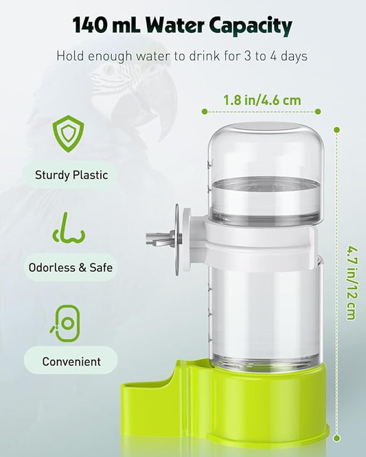 Pawfly Bird Water Dispenser, Automatic Water Feeder, Plastic Bird Cage Dispenser, Green Parrot Waterer for Parakeet Cockatiel Budgie Lovebirds (Not Fit for Food Feeding)