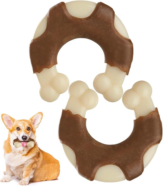 Durable Nylon Dog Toys, 2 Pack Tough Chew Toys for Aggressive Chewers, Beef-Flavored Hoof-Shaped Dog Chew Bones for Large/Medium Breed Dogs, Teeth Cleaning and Anxiety Relief