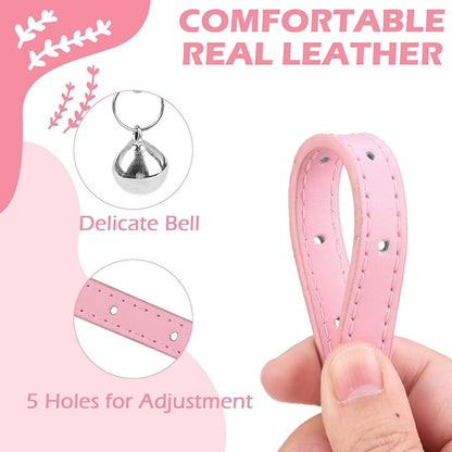EXPAWLORER Cat Collar Leather with Bell and Safety Elastic Belt,Personalized Rhinestones Bling Adjustable Collars for Cats Kitty and Small Dogs,Pearl cat Collar Pink (Pearl)