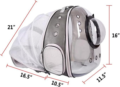 Expandable Cat Carrier Backpack, Backpack for Cats Kitten Small Puppy, Airline Approved Cat Bubble Backpack, Space Capsule Astronaut Carrier (Grey, Back Extension)
