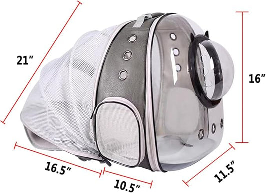 Expandable Cat Carrier Backpack, Backpack for Cats Kitten Small Puppy, Airline Approved Cat Bubble Backpack, Space Capsule Astronaut Carrier (Grey, Back Extension)