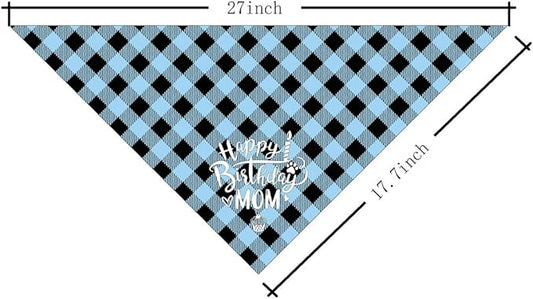 Dog Bandana, Happy Birthday Mom Dog Bandana, Dogs Scarf Classical Plaid Printing, Dogs Scarf Accessories, Doggy Bandanas Pet Kerchief, Doggy Bandanas Gift for Mom Birthday Party (L6)