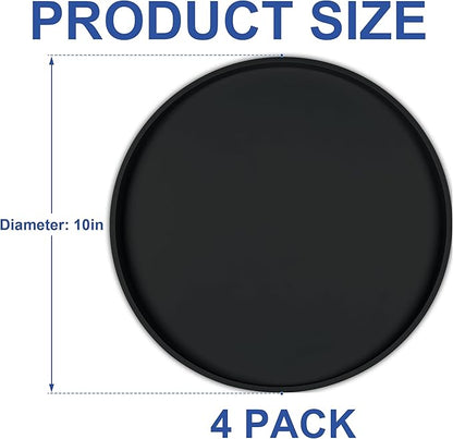 4 PCS Thickened Pet Silicone Food Mat, Nonslip Waterproof Cat Dog Feeding Bowl Mats with Raised Edges for Food and Water Prevent Spills, Round Eating Tray for Floors, Puppy Kitten, 10'' x 10''