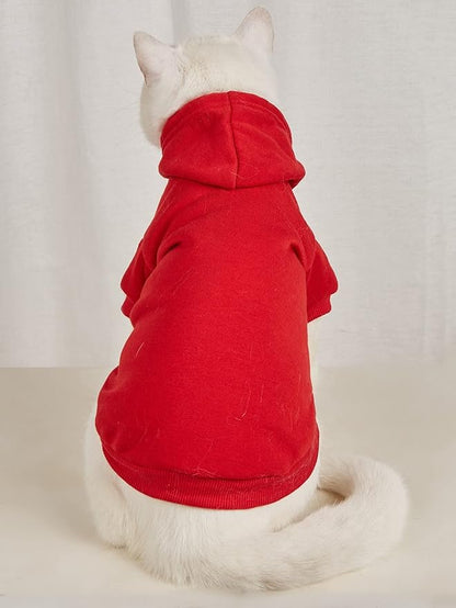 QWINEE Basic Dog Hoodie Sweatshirt Puppy Sweater Warm Cat Costumes Pet Clothes for Chihuahua Puppy Kitten Small Medium Dogs Red Large