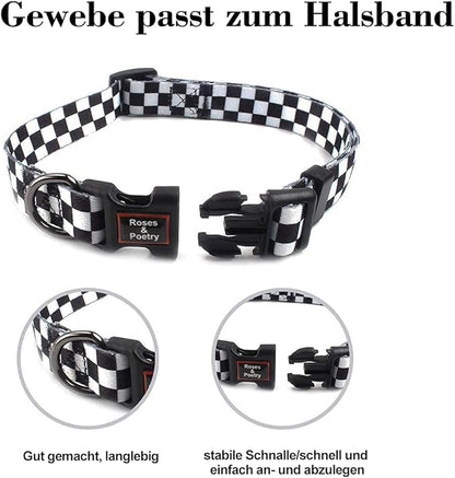 Roses&Poetry Dog Collar with Colourful Patterns, Adjustable Durable Puppy Collars for Small Medium Large Dogs (Black & White-L)