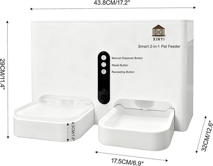 Automatic Pet Feeder and Water Dispenser 2-in-1 Set with WiFi, Proximity Sensor, Easy APP Operation, Real-time Video Monitoring for Cats and Dogs
