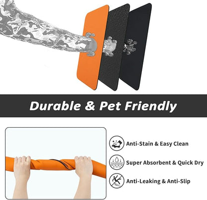 Dog Food Mat - Absorbent Cat Mat for Food and Water, No Stains Pet Feeding Bowl Mat, Easy to Clean Pet Placemats, Quick Dry Dog Water Dispenser Mat for Messy Drinkers | Orange 18"x 28"