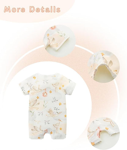 Unisex Summer Trendy 2-Pack Rompers Short Sleeve Zipped Bodysuit Infant Cotton Outfits