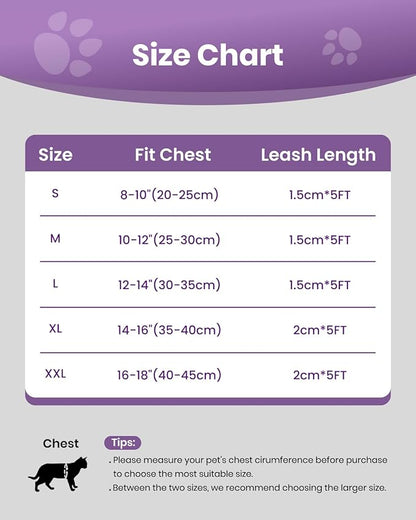 FAYOGOO Cat Harness, Cat Leash and Harness Set for Walking Escape Proof, Harness for Small Cats/Small Dogs, Large Kitten/Puppy Harness and Leash, Harness for Cats S-XXL(Modern Violet, X-Large)