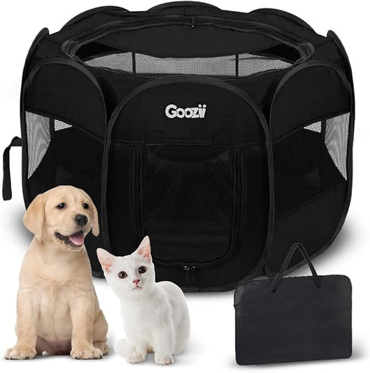 Puppy Playpen Indoor for Small Dogs, Portalble Pet Dog Play Pens Kennel Crate with Top Cover Floor Door Enclosed for Large Cats Animal as Dog Lovers (Black, Medium Size)