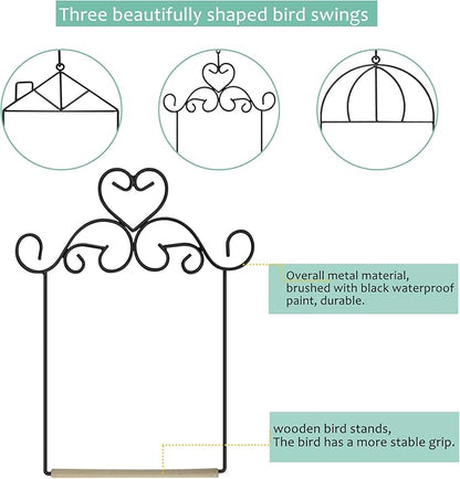 3PK Metal Frame Hummingbird Swings and Perches with Wooden Dowel Black Bird Swing Outdoor Bird Perch Humming Bird Swing