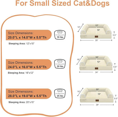 Small Dog Bed Orthopedic Washable: Beds Bolster Small Sized Dogs Cats Bed Egg Crate Foam Couch Sofa Waterproof with Removable Cover - Beige