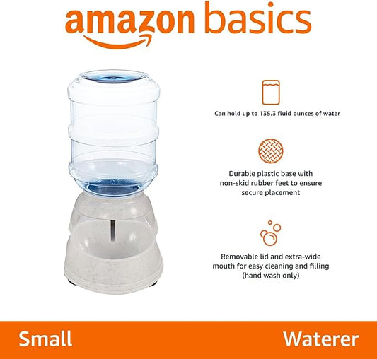 Amazon Basics Gravity Pet Water Dispenser for Cat and Dog, Easy to Clean, 1 Gallon Capacity, Small, Gray