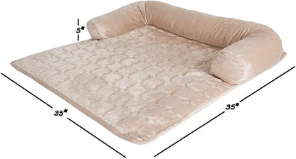 Couch Cover for Dogs – 35x35 Pet Furniture Protector with Memory Foam Bolster, Quilted Fabric, Non-Slip Water-Resistant Base Layer by PETMAKER (Beige)