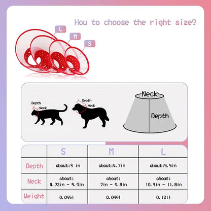 Pet Cone Recovery Dog Cone Adjustable Dog Collar Clear Padded Collar with Breathable Soft Edge, Plastic Puppy Cone Protect The Neck Surgery Recovery, Designed for Cats and Puppies (Small, Red)