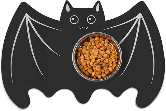 Pet Mats for Food and Water Dog Cat Food Mats Pet Feeding Mat Anti-Slip No Stains Quick Dry Floors Waterproof Placemat Pet Food Bowl Mat Halloween Decorations - 23.6" x 15.7" Bat