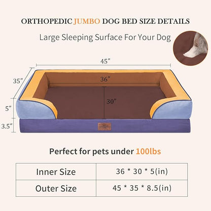 Comfort Expression Orthopedic Dog Bed for Extra Large Dogs 45x35 Inch, Waterproof Egg Crate Foam XL Pet Bed with Removable Bolsters, Dog Couch with Washable Cover & Non-Slip Bottom, Honey Lavender