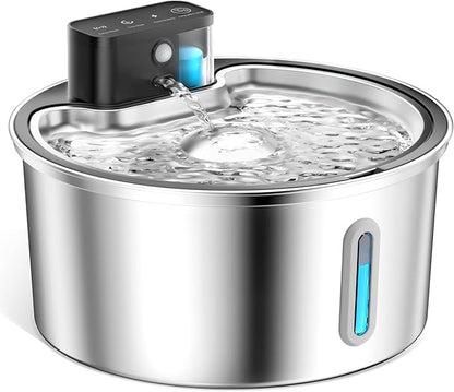 Wireless Cat Water Fountain Stainless Steel - 3.2L/108oz Cordless Pet Water Fountain Battery Operated Cat Water Dispenser Ultra Silent Rechargeable Water Fountains for Cats and Dogs