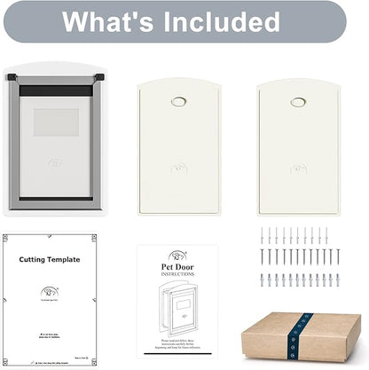 Steel Dog Door for Wall, Energy Efficient Pet Door, Telescoping Tunnel and Steel Frame, Double Magnetic Flaps and Two Sliding Lock Panels, Easy to Install, White, Medium