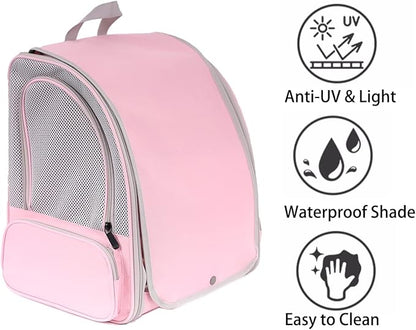 Bird Carrier Backpack with Wooden Stand Perch, Vented and Breathable Bag to Carry Parakeet Cockatiel Conure Parrot (Pink, Bird Backpack)
