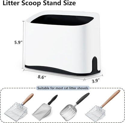 Cat Litter Scoop Holder, Universal Scooper Storage for Most Kitty Poop Shovel, Double-Layer Removable Pet Pooper Holder for Plastic/Metal Waste Scoops, Durable Fashion Desktop Trash Can, White