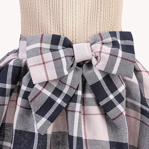 PUPTECK Cute Soft Plaid Dog Dress with Bow Puppy Skirt Clothes, Beige M - Image 4